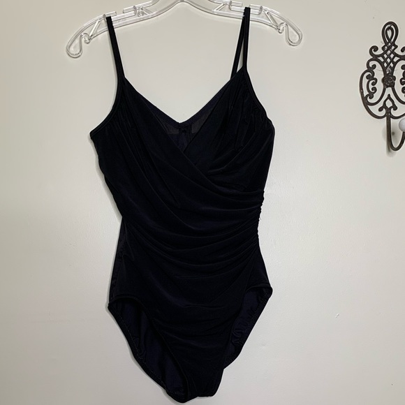 MiracleSuit All Black Draped Ruched  Sz 10 D - Picture 2 of 11